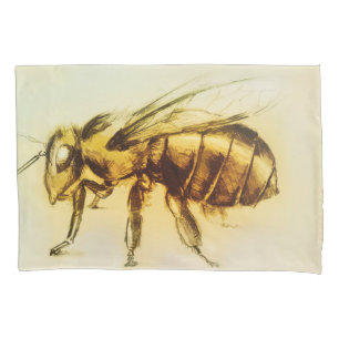 Realistic Insect Sketch, Yellow Hornet, Bee, Wasp. Pillowcase