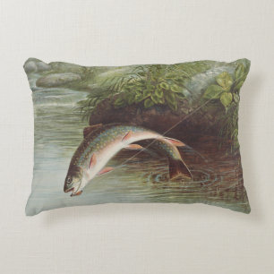 Realistic Leaping Brook Trout Stream Nature Art Decorative Cushion