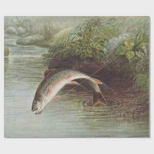 Realistic Leaping Brook Trout Stream Nature Art Wrapping Paper