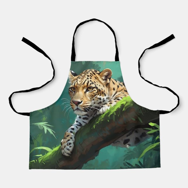 Realistic Leopard in Jungle Animal Art Apron (Front)