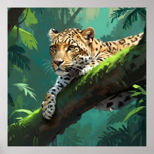 Realistic Leopard in Jungle Animal Art Poster