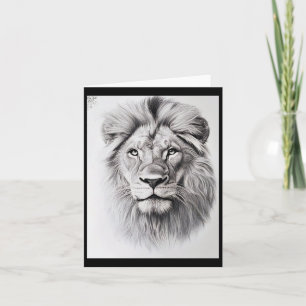 Realistic Lion Pencil Drawing Sticker Card