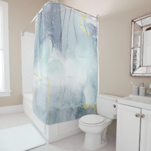 Realistic Liquid Marble With Gold Shower Curtain