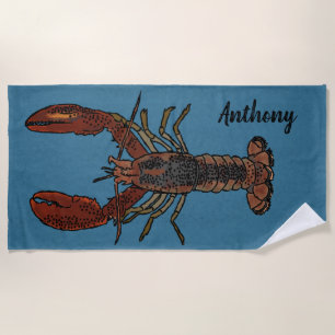Realistic Lobster Illustrations Personalised Beach Towel