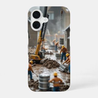 Realistic macro photos of small construction worke iPhone 16 case