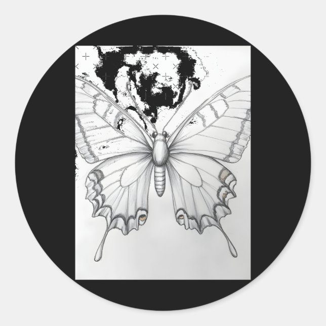 Realistic Monarch Butterfly Pencil Drawing Sticker (Front)