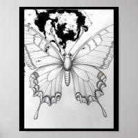 Realistic Monarch Butterfly Pencil Drawing Sticker