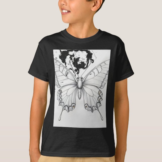 Realistic Monarch Butterfly Pencil Drawing Sticker T-Shirt (Front)