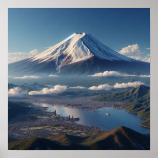 Realistic Mount Fuji landscape Japan Travel Poster