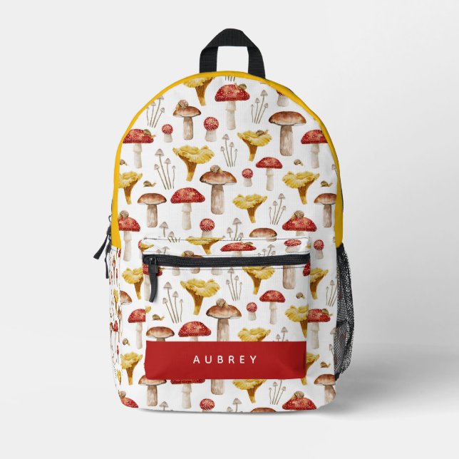 Realistic Mushroom & Snail Pattern Printed Backpack (Front)