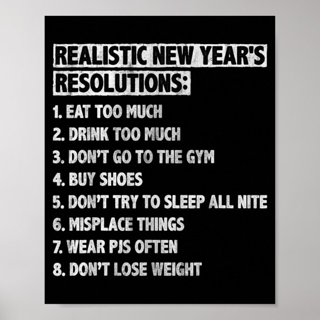Realistic New Year's Resolutions Sayings Quote Fun Poster (Front)