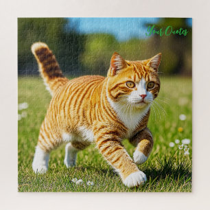 Realistic Orange Tabby Cat in Sunny Meadow Jigsaw Puzzle