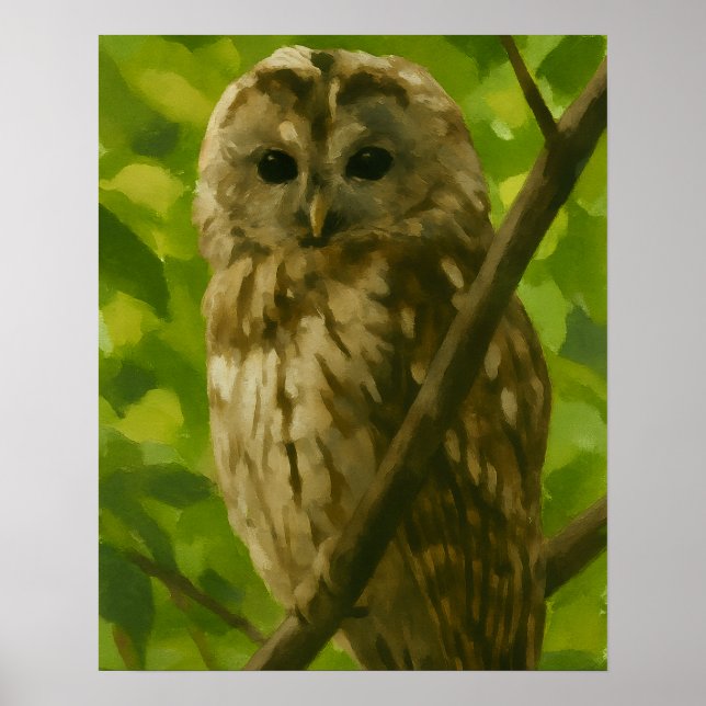 Realistic Owl Painting in Woodland Setting Poster (Front)