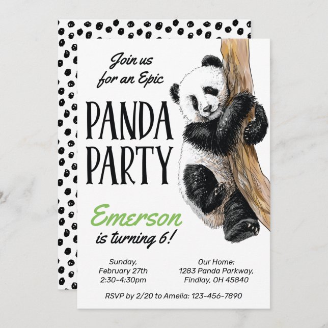 Realistic Panda Bear Birthday Party, Any Age Invitation (Front/Back)