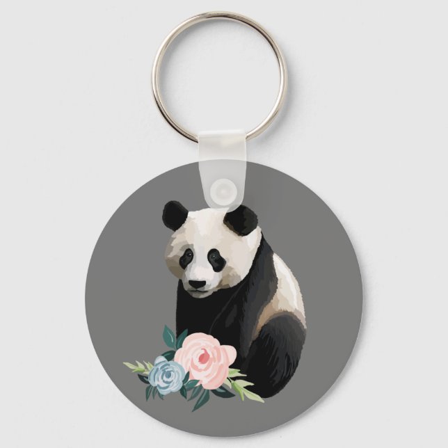 Realistic Panda with Roses Keychain (Front)
