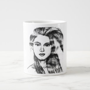 Realistic pencil portrait of a woman large coffee mug