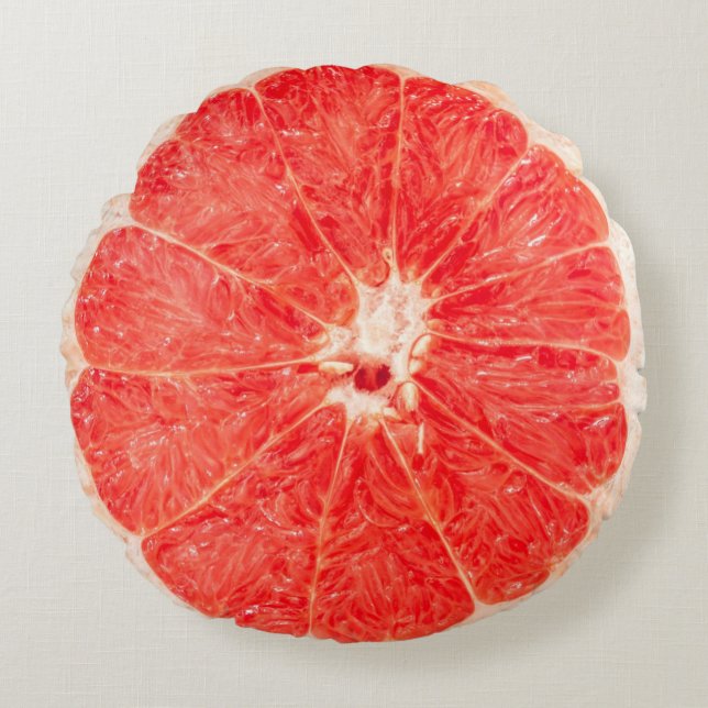 Realistic Pink Grapefruit Slice Round Cushion (Front)