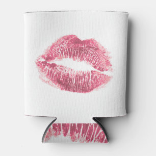 Realistic pink lips, isolated kiss can cooler