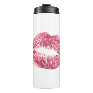 Realistic pink lips, isolated kiss thermal tumbler