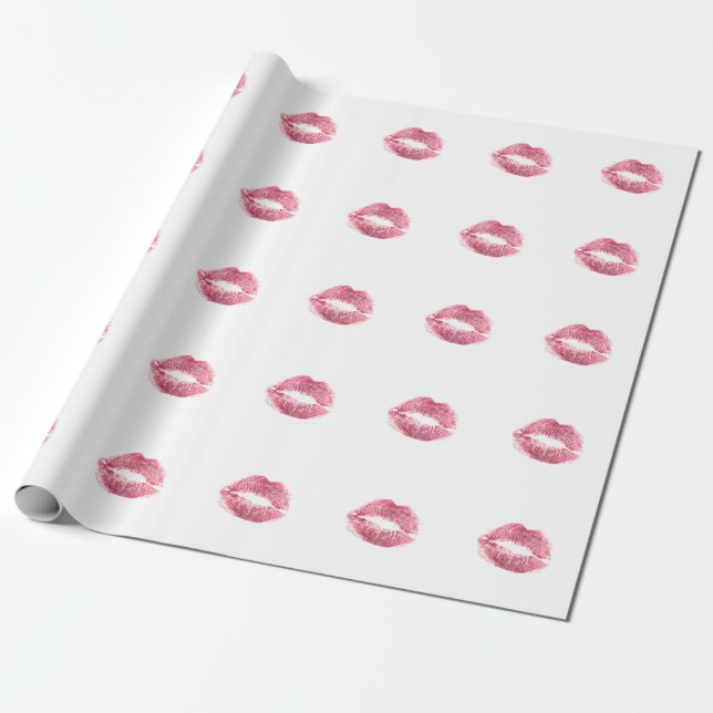 Realistic pink lips, isolated kiss wrapping paper (Unrolled)