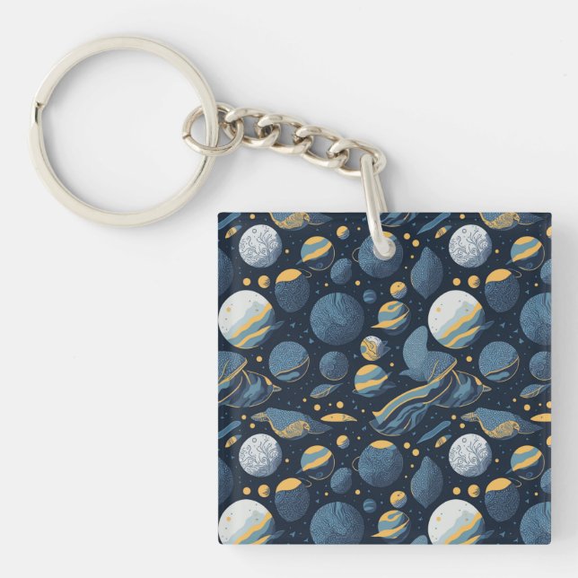 realistic Planets illustration pattern Key Ring (Front)