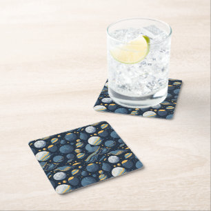 realistic Planets illustration pattern Square Paper Coaster
