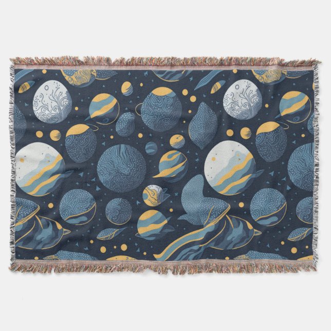 realistic Planets illustration pattern Throw Blanket (Front)