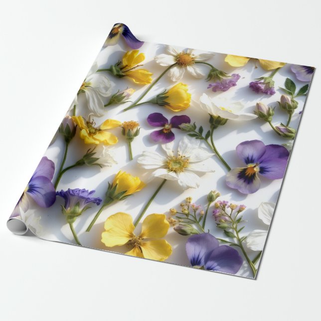 Realistic Pressed Flower Spring Gift Wrap (Unrolled)