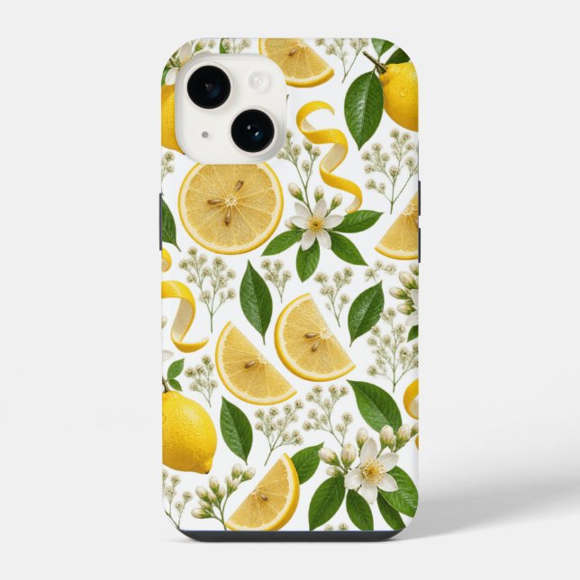 Realistic Pressed Lemon & Botanical Floral Pattern iPhone Case (Back)