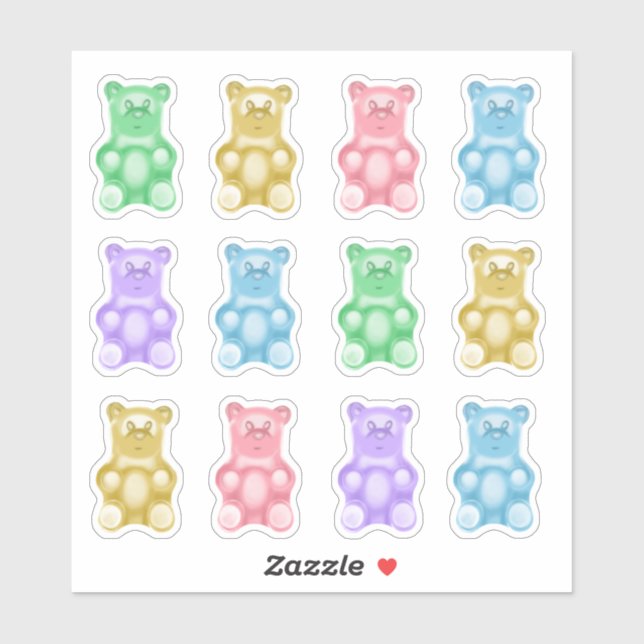 Realistic Rainbow Gummy Bear Custom Cut Stickers (Sheet)