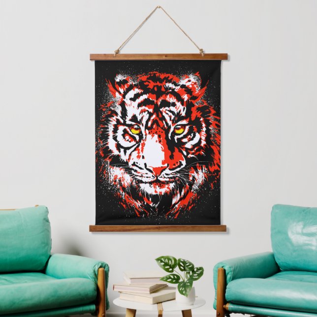Realistic Red Tiger Head - Red Tiger Tapestry (Living Room)