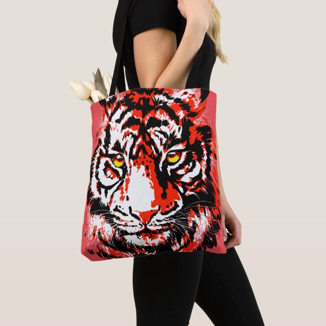 Realistic Red Tiger Head - Tiger Tote Bag (Close Up)