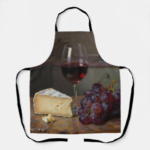 Realistic Red Wine Cheese Grapes Still Life Apron