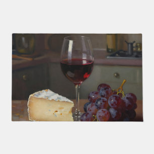 Realistic Red Wine Cheese Grapes Still Life Doormat