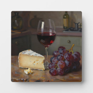 Realistic Red Wine Cheese Grapes Still Life Plaque