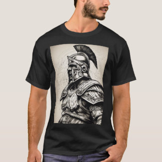 Realistic Roman Gladiator Tattoo Linework - Black  T-Shirt