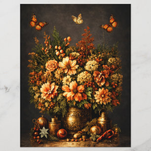 Realistic Rustic Christmas Florals Scrapbook Paper