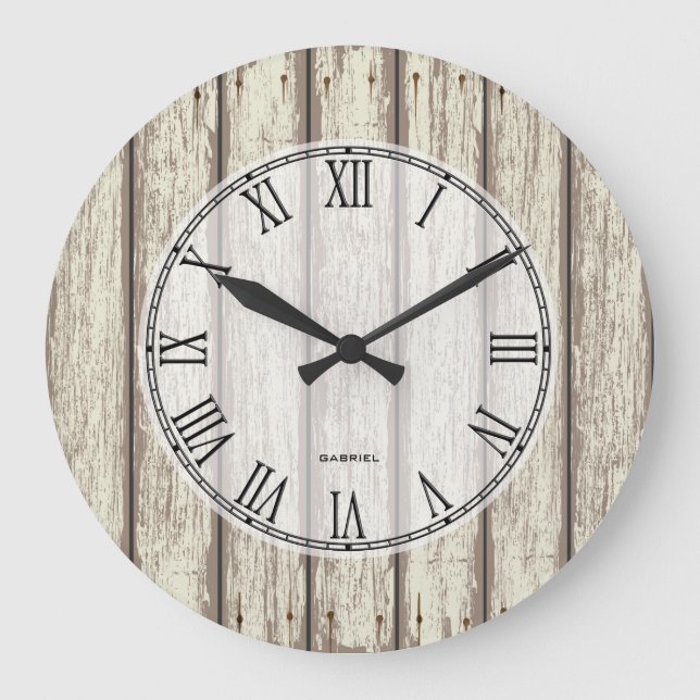 Realistic Rustic Painted Wood Planks Large Clock (Front)