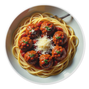 Realistic Spaghetti and Meatballs Food Kitchen Ceramic Knob