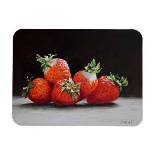 Realistic Strawberries Still Life Oil Painting Magnet