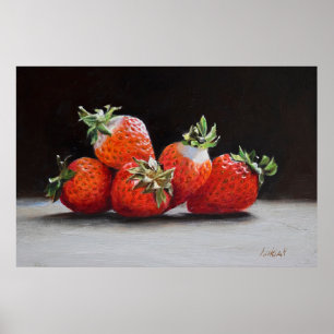 Realistic Strawberries Still Life Oil Painting Poster
