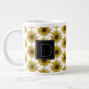 Realistic Sunflower 3D Pattern Monogram Large Coffee Mug