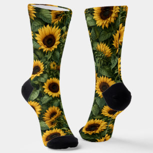 Realistic Sunflower Botanical Art Socks
