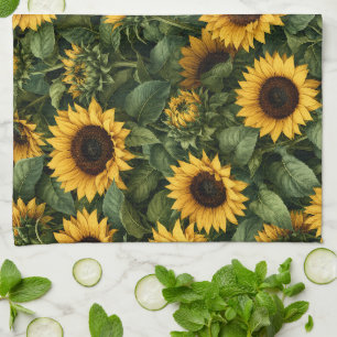 Realistic Sunflower Botanical Art Tea Towel