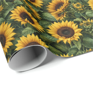 Realistic Sunflower Botanical Art Wrapping Paper