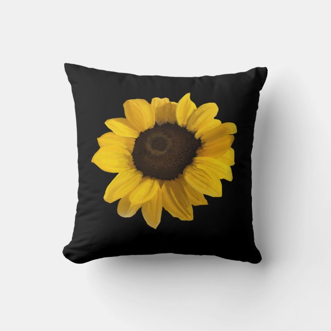 Realistic sunflower on black background cushion (Front)