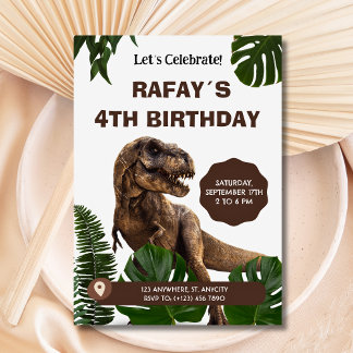 Realistic T-Rex Jungle Dinosaur Birthday Invitation