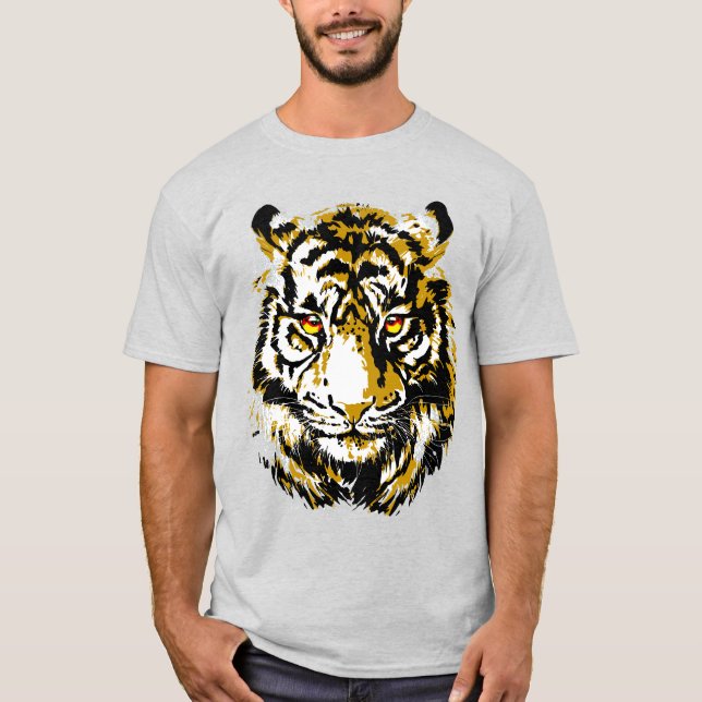 Realistic Tiger - Cool Tiger Head Drawing T-Shirt (Front)
