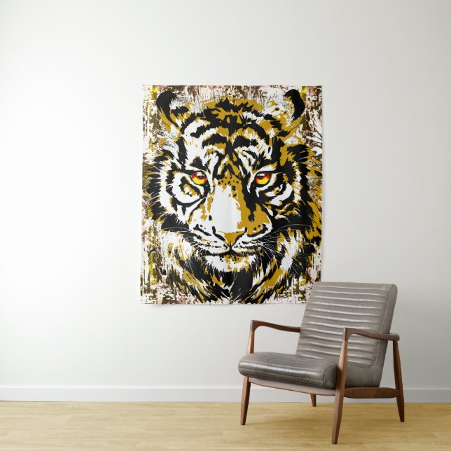 Realistic Tiger - Cool Tiger Head Drawing Tapestry (In Situ)