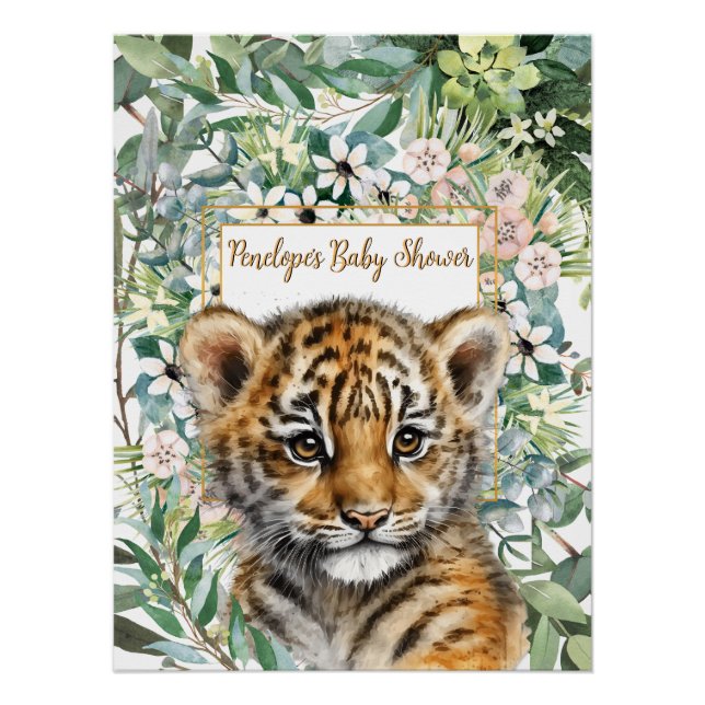 Realistic Tiger Cub Gender Neutral Baby Shower Poster (Front)